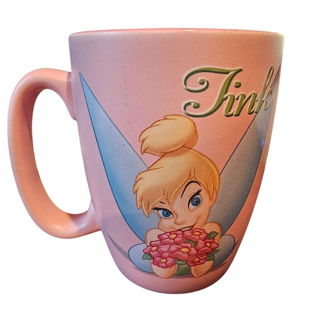 Disney Store Tinkerbell Mug Pink Tink 16 Oz Exclusive Flower Bouquet Tinker Bell